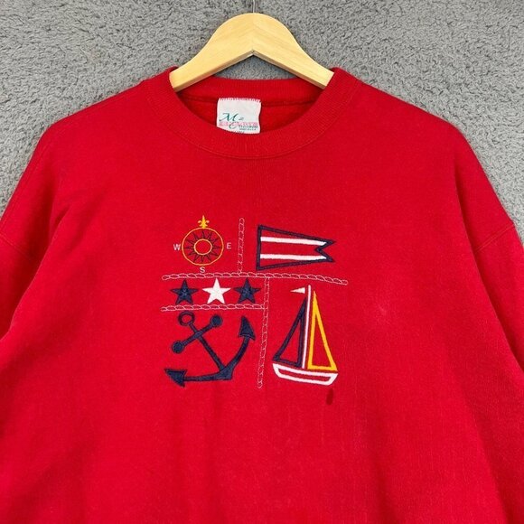 VINTAGE 90's Sailing Boat Pullover Crewneck Embroidered Sweatshirt Size XL women - Picture 3 of 9